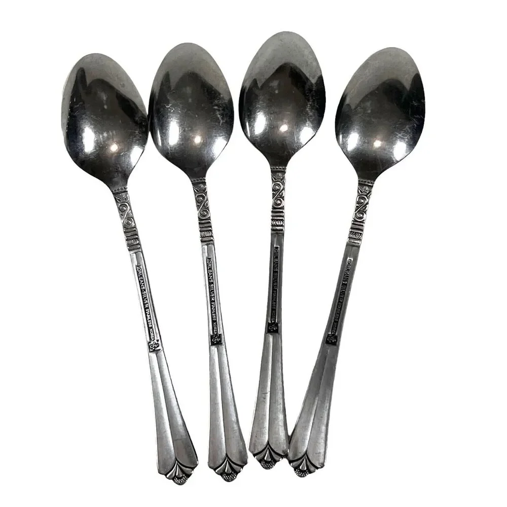 Set 4 Vtg Orleans Stainless Korea Stacie Pattern Dinner Table Spoons (8 Avail)